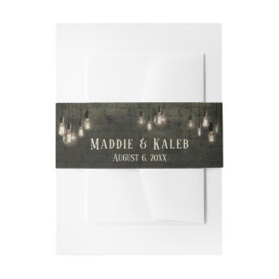 Cool Industrial Bricks, Edison Lights Names & Date Invitation Belly Band
