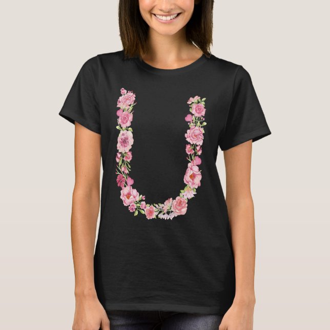 Cool Initial Alphabet Monogram Flowers  Floral Let T-Shirt (Front)