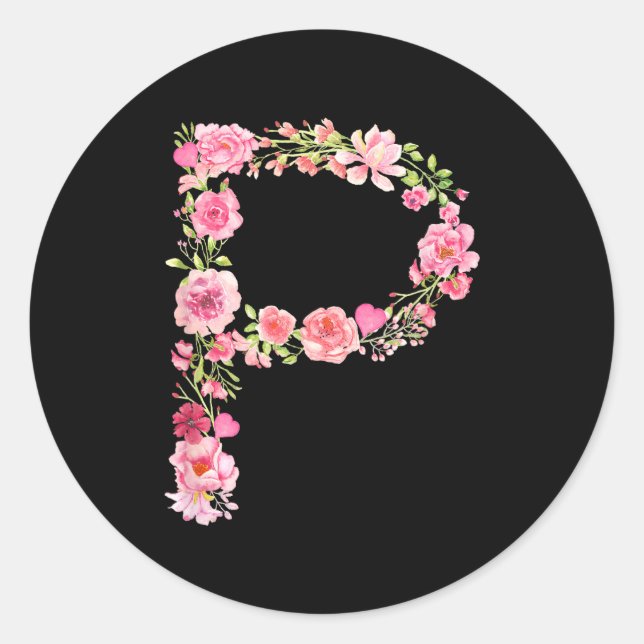 Cool Initial Alphabet Monogram Flowers Floral Lett Classic Round Sticker (Front)