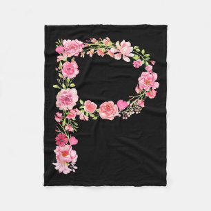 Cool Initial Alphabet Monogram Flowers Floral Lett Fleece Blanket