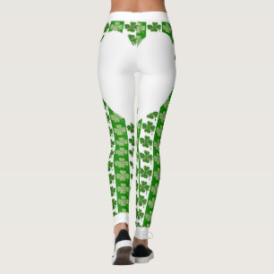 Cool Irish Shamrock Bright White Heart Leggings