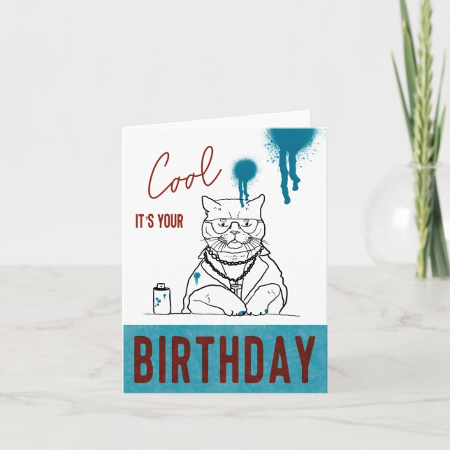Cool It’s Your Birthday Arty Cat Card (Front)