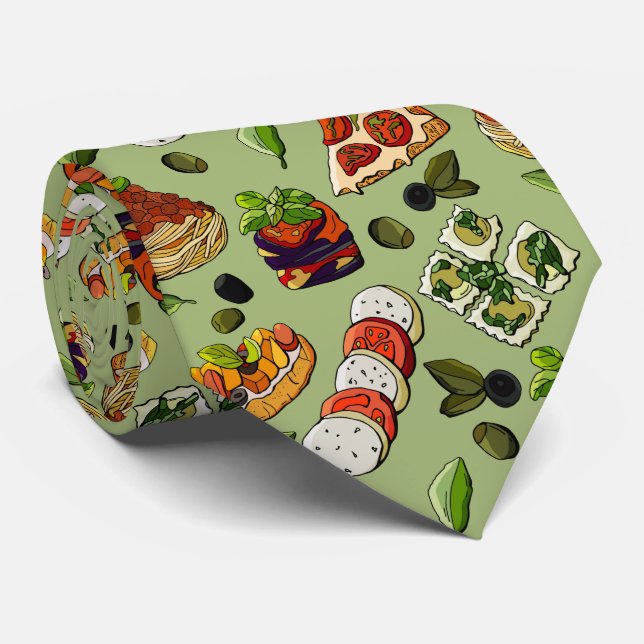 cool Italian food pattern tiled Tie (Rolled)