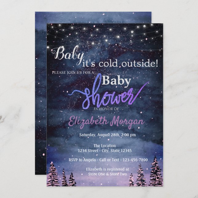 Cool It's Cold Outside, Winter Forest Baby Shower Invitation (Front/Back)