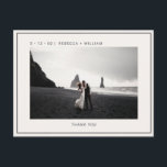 Cool Ivory Photo Wedding Thank You Postcard<br><div class="desc">Personalised simple Stylish Modern Cool ivory Photo Wedding Thank You Photo Postcards featuring elegant and minimalist sans-serif font, custom photo, couple names, sender's address, wedding date and location, website link for invitation to follow, fully customisable background and a bold, cool graphic black border (optional). Customise your thank you card choosing...</div>