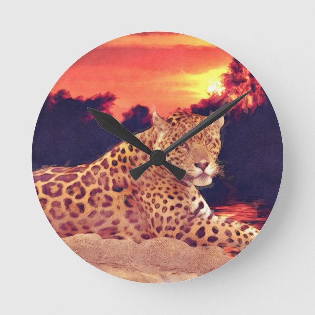 Cool Jaguar at Tikal Big Cat Wildlife Wall Clock (Front)