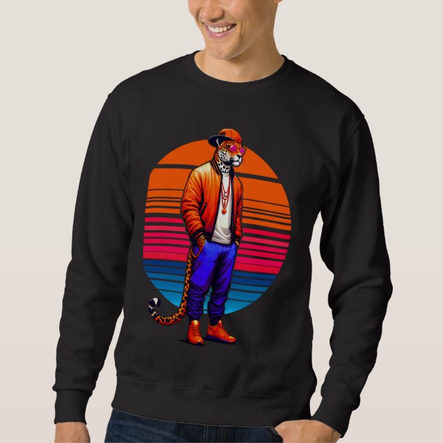 Cool Jaguar Modern Urban Style Sunset Retro Art Sweatshirt (Front)