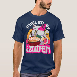Cool Japanese Cat Eats Ramen, Fuled By Ramen Quote T-Shirt