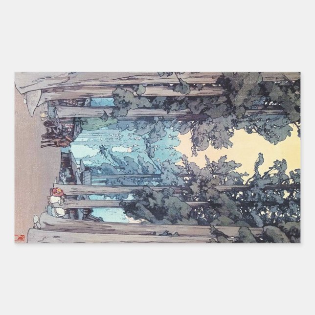 Cool japanese classic Hiroshi Tada forest painting Rectangular Sticker (Front)