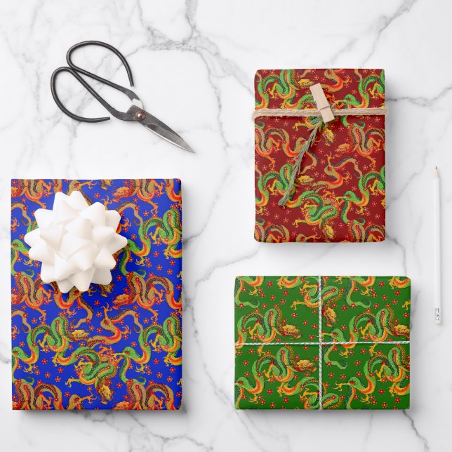 cool Japanese dragon tiled pattern Wrapping Paper Sheet (Front)