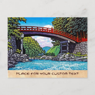 Cool japanese great forest bridge river waterscape postcard