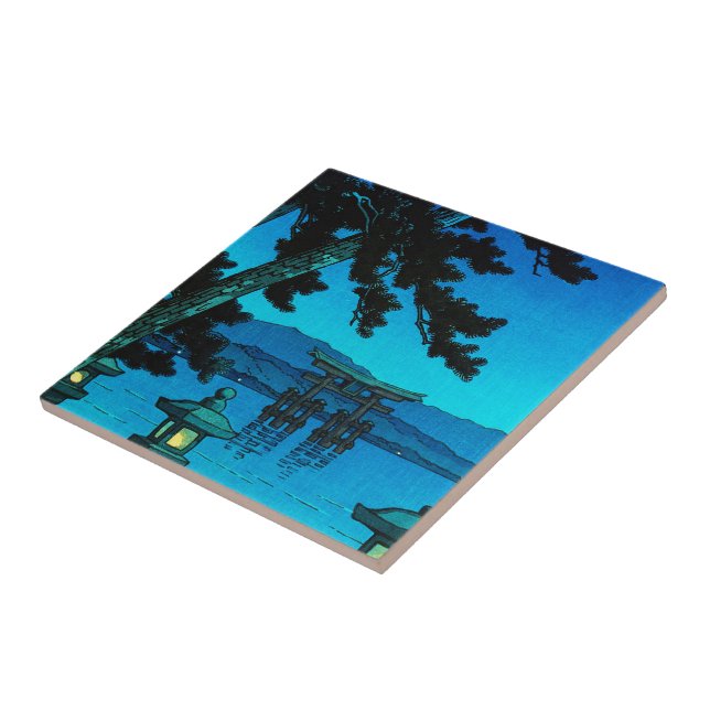 Cool japanese moonlit night gate sea hasui kawase tile (Side)