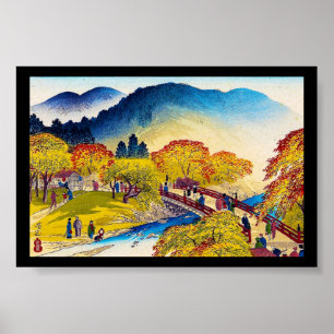 Cool japanese mountain fall river bridge scenery poster