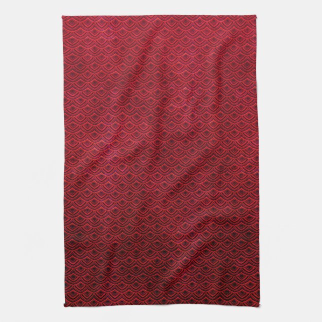 Cool japanese oriental cherry red fish scale tea towel (Vertical)