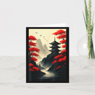 Cool Japanese Pagoda Castle Mountain Landscape Gra Card