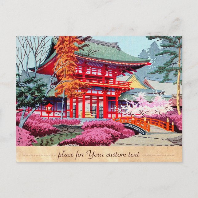 Cool japanese Red Temple Spring Asano Takeji Postcard (Front)