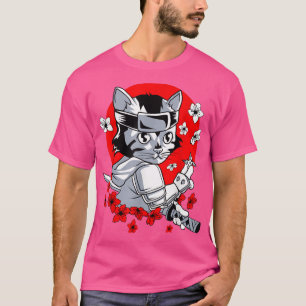 Cool Japanese Samurai Cat Katana Ninja Kitty Kawai T-Shirt