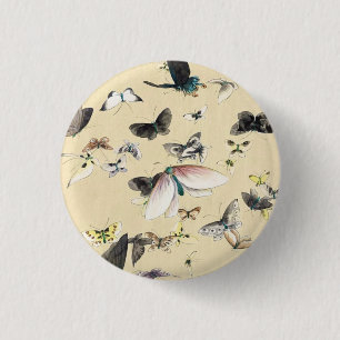 Cool japanese vintage ukiyo-e butterfly scroll 3 cm round badge