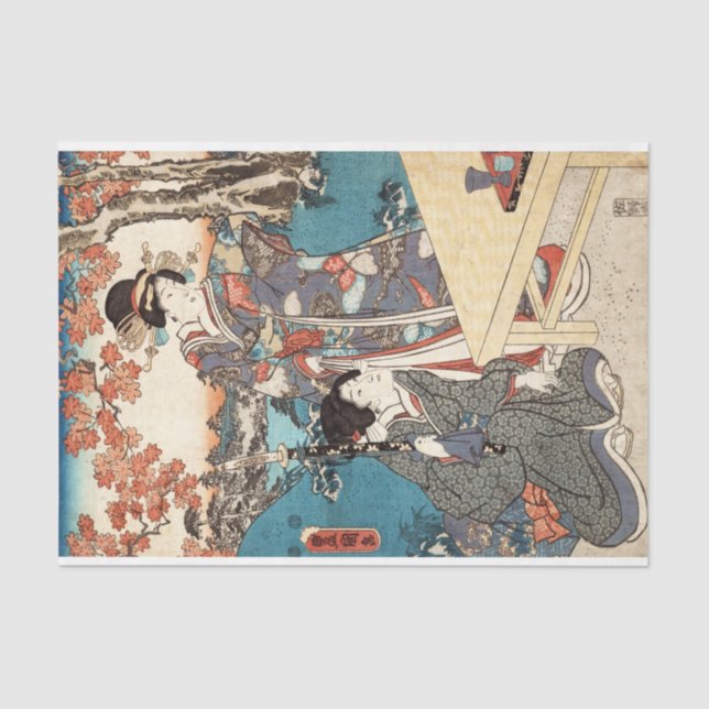 Cool japanese vintage ukiyo-e geisha old scroll tissue paper (Front)