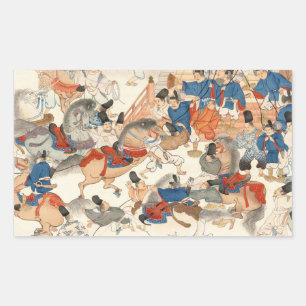 Cool japanese vintage ukiyo-e horse riders cavalry rectangular sticker