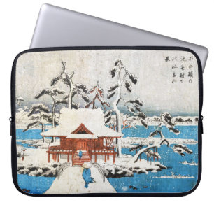 Cool japanese vintage ukiyo-e lake shrine snow laptop sleeve