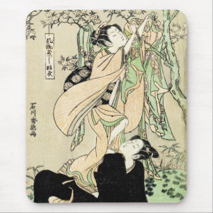 Cool japanese vintage ukiyo-e scroll two geishas mouse pad