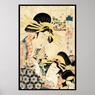 Cool japanese vintage ukiyo-e two geisha lady poster