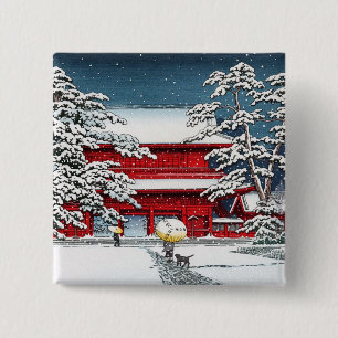 Cool japanese winter temple shrine kyoto scenery 15 cm square badge