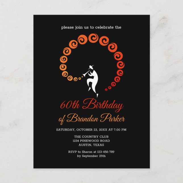Cool Jazz Trumpet Musician 60th Birthday Party Invitation Postcard (Front)