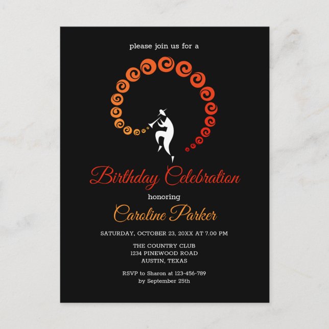 Cool Jazz Trumpet Musician Birthday Party Invitation Postcard (Front)
