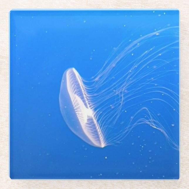 Cool Jellyfish Tentacles Bright Blue Water Glass Coaster (Front)