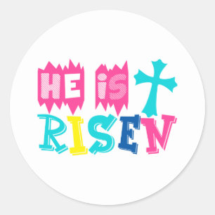 Cool Jesus Risen word art Easter Classic Round Sticker