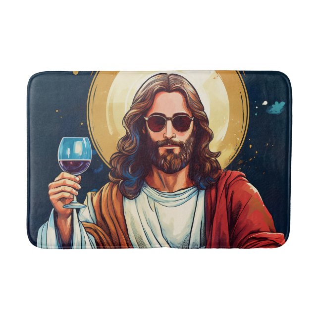 Cool Jesus With Wine  Bath Mat (Front)
