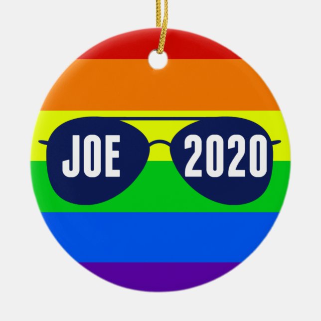 Cool Joe Biden 2020 Rainbow Sunglasses Ceramic Tree Decoration (Front)