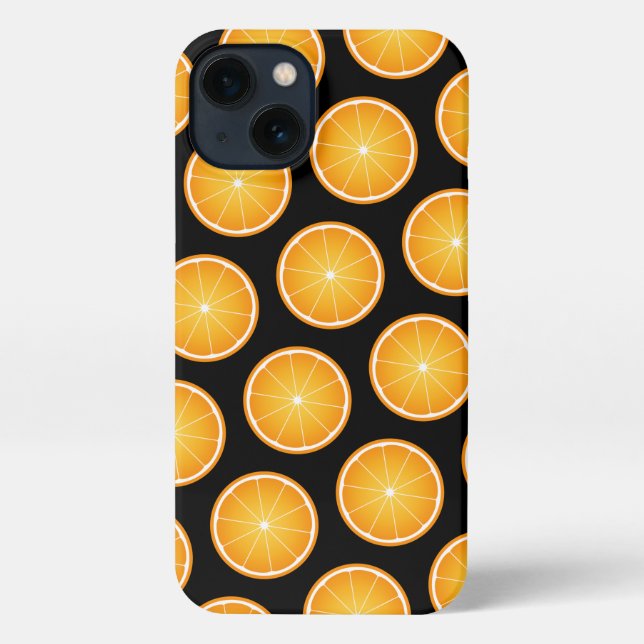 Cool Juicy Orange fruit slices pattern on black  iPhone Case (Back)