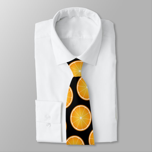 Cool Juicy Orange fruit slices pattern on black Tie (Tied)