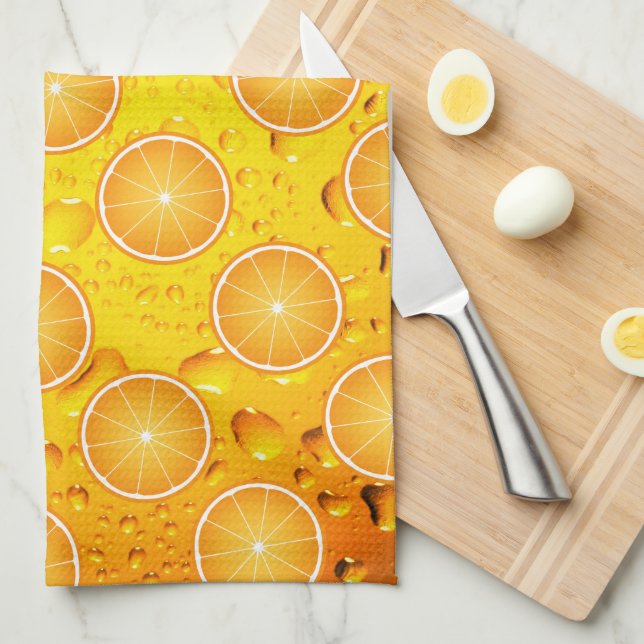 Cool Juicy Orange slices pattern on Water drops Tea Towel (Quarter Fold)