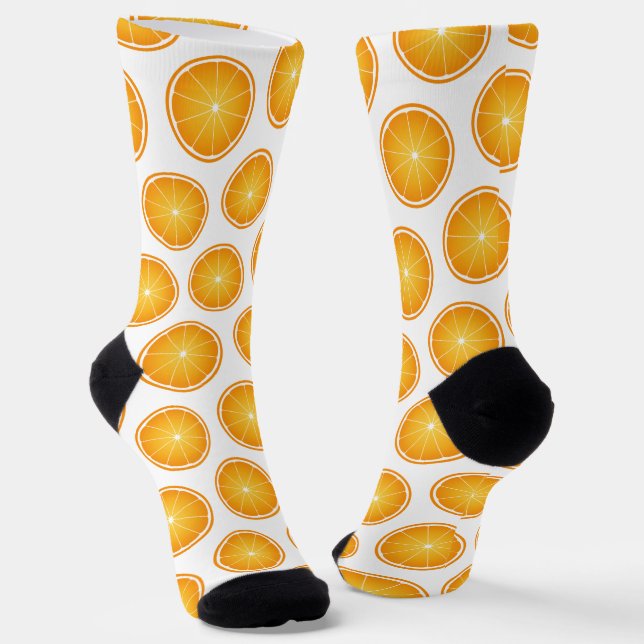 Cool Juicy Orange yellow fruit slice pattern white Socks (Angled)