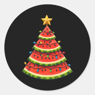 Cool July Summer Xmas Watermelon Christmas Tree Classic Round Sticker