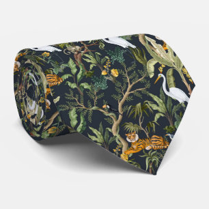 cool jungle animal tiled pattern tiger tie
