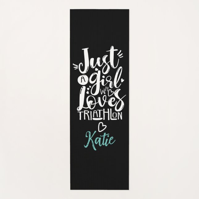 Cool Just A Girl Triathlon Love Black And White Yoga Mat (Front)