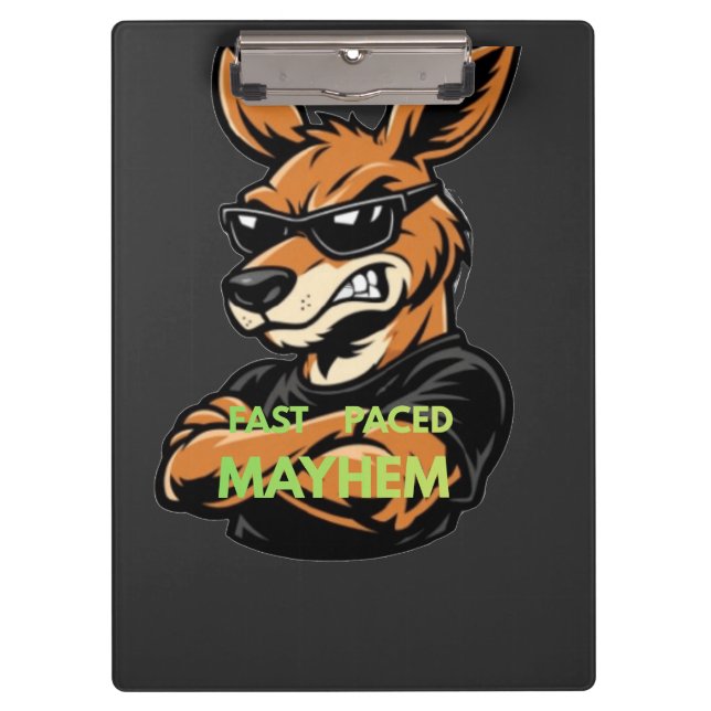 Cool Kangaroo Fast Paced Mayhem Black T-Shirt Clipboard (Front)
