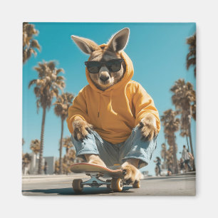 Cool Kangaroo in Sunglasses on a Skateboard Magnet
