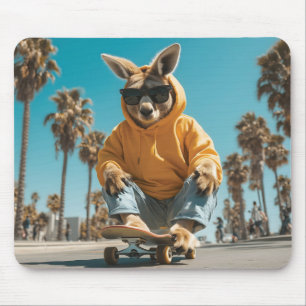 Cool Kangaroo in Sunglasses on a Skateboard Mouse Pad