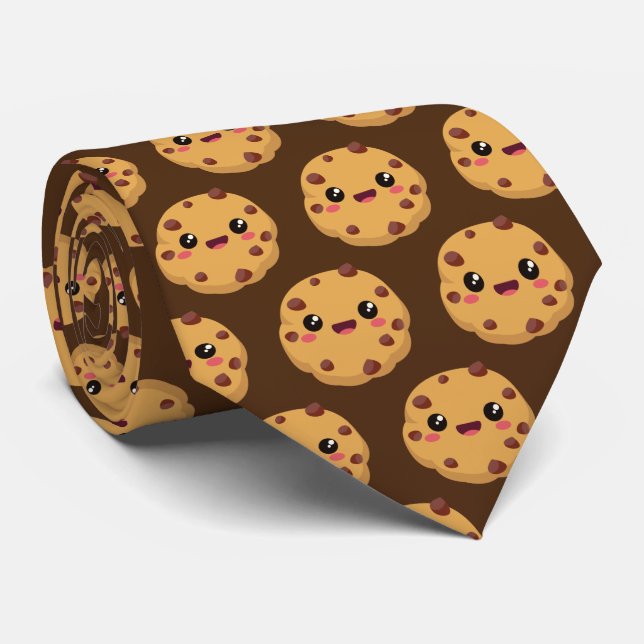 cool Kawaii chocolate chip cookie tiled pattern Tie (Rolled)