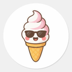 Cool Kawaii Ice Cream Classic Round Sticker