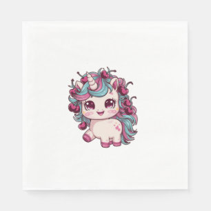 Cool kawaii unicorn with cherries Long Sleeve T-Sh Napkin