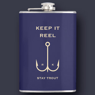 COOL KEEP IT REEL FISHING FATHER'S DAY NAVY BLUE HIP FLASK