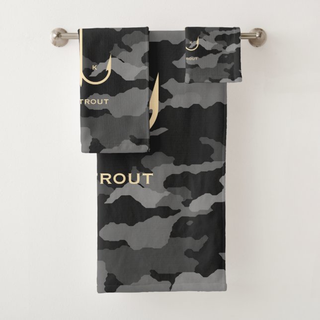 Cool Keep it Reel Fishing Funny Father's Day Camo Bath Towel Set (Insitu)