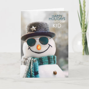 Cool Kid Snowman in a Hat and Sunglasses Holiday Card